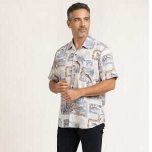 Vintage Straight Down Mens Large Hawaiian Button Down Fish Shirt USA Made